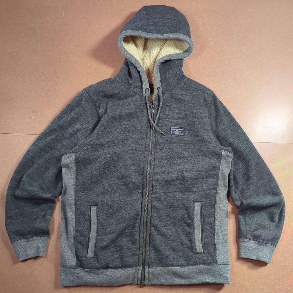 Abercrombie Men's Sherpa Lined Full Zip Hoodie Gray L Heavyweight Cozy